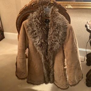 Vintage dl Studio 100% Leather Coat w/ Faux Fur Sz M